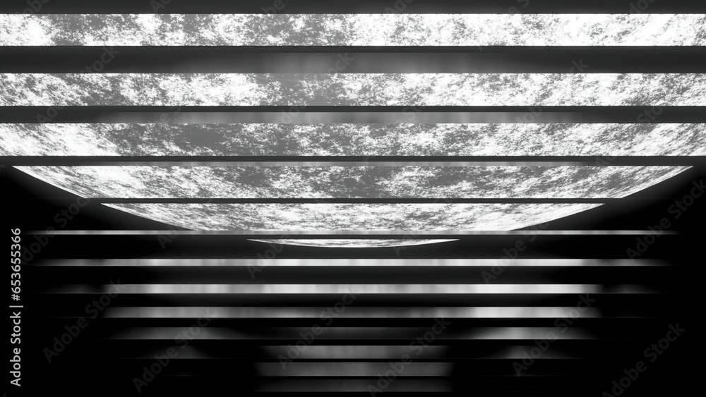 Poster abstract silver moon in outer space. design. parallel horizontal flowing lines.