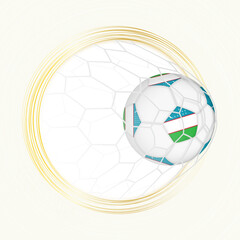 Football emblem with football ball with flag of Uzbekistan in net, scoring goal for Uzbekistan.