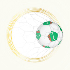 Football emblem with football ball with flag of Turkmenistan in net, scoring goal for Turkmenistan.