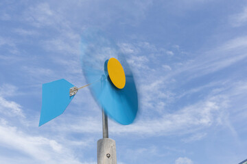 2023 Sept 27,Hong Kong.Wood turbine on sky background.