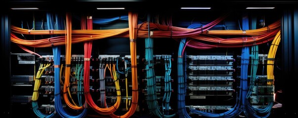 Illustrating The Essence Of Network And Internet Communication Technology Within The Confines Of A Data Center Server Racks And Telecommunication Equipment Weave The Digital Tapestry Of Connectivity