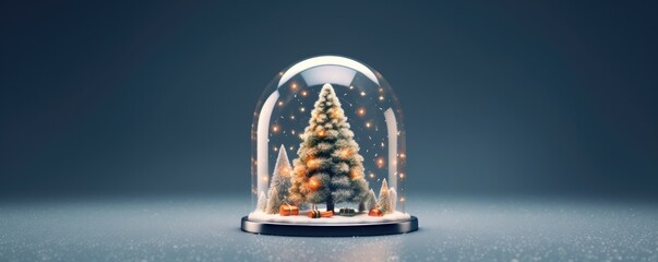 Fototapeta na wymiar The Magic Of Christmas Encapsulated Within A Shiny Snow Globe Where A Christmas Tree Takes Center Stage . Сoncept The Magic Of Christmas, Snow Globes, Christmas Trees, Christmas Decorations