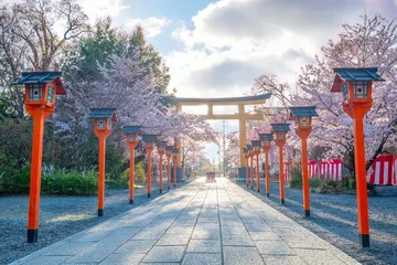 Foto op Canvas Kyoto, Japan - March 29 2023: Hirano-jinja is the site of a cherry blossom festival annually since 985 during the reign of Emperor Kazan, and it has become the oldest regularly held festival in Kyoto © coward_lion