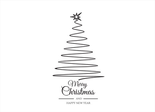 Continuous line vector illustration of xmas tree. Merry Christmas concept. Christmas card.