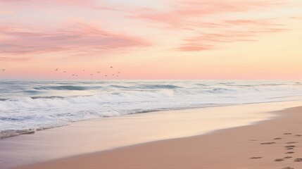 Fototapeta na wymiar Dawn's Serenity: A Beachscape in Pastel Harmony. Generative AI 9