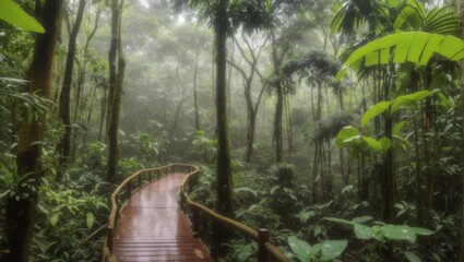tropical forest in the morning and wood path