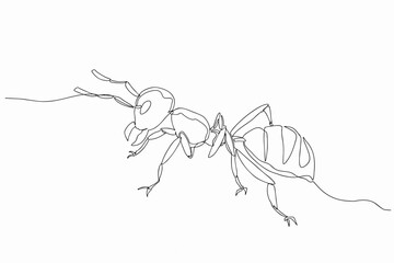 One continuous single drawing line of cartoon doodle ant isolated on a white background, Illustration vector design
