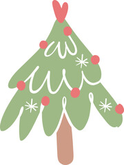 Christmas tree, cute festive pine with decoration cartoon doodle