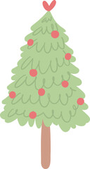 Christmas tree, cute festive pine with decoration cartoon doodle