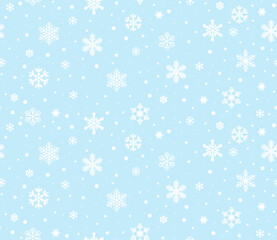 Naklejka na ściany i meble Seamless snowflakes background. Vector white blue snowflakes Christmas texture.