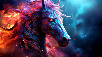 An abstract magical horse on a mare background