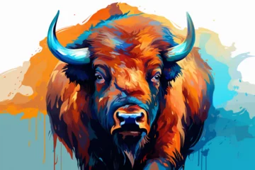 Poster Crâne aquarelle watercolor style design, design of a bison