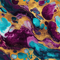 Seamless Abstract Purple And Blue Alcohol Ink Waves With Gold Veins Textures