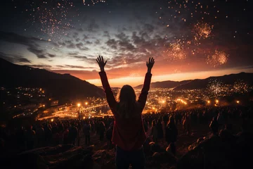 Foto op Plexiglas Crowd of people celebrating New Year eve in Funchal, Madeira island - Generative AI © Davide Angelini