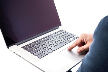 businessman using a personal computer or laptop device on transparent background