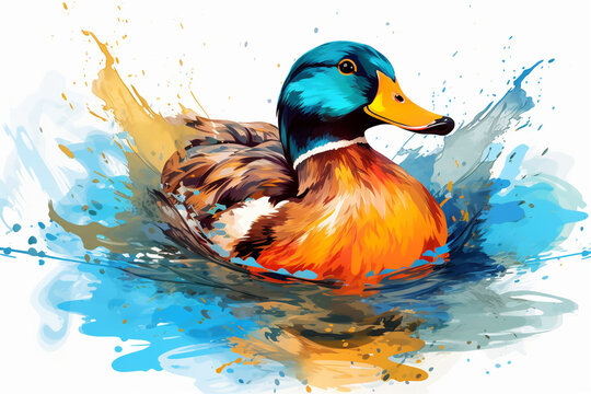 watercolor style design, design of a duck