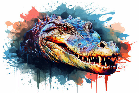watercolor style design, design of a crocodile