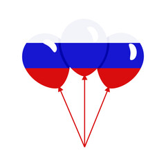 Three balloons icon of russian flag colors. White, blue and red stripes, symbol of national holidays. Vector clipart, illustration of festive event in Russia, flat sign for web design or print.