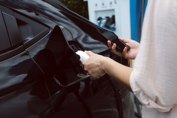 EV charging station for electric car in concept of green energy and eco power produced from...