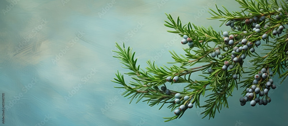Aufkleber natural isolated pastel background copy space with branches and juniper berries