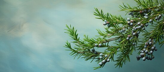 Natural isolated pastel background Copy space with branches and juniper berries