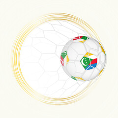 Football emblem with football ball with flag of Comoros in net, scoring goal for Comoros.