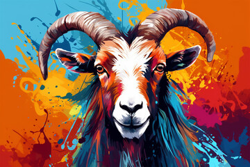 watercolor style design, design of a goat - obrazy, fototapety, plakaty