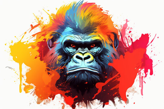 watercolor style design, design of a gorilla