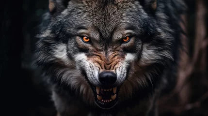 Fototapeten Portrait shot of an aggressive Wolf © Brynjar