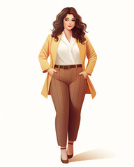 illustration of plus size good looking business woman in casual business outfit on white background. Generation AI