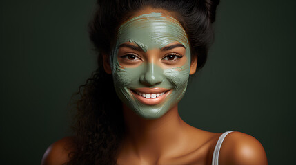 Portrait of beautiful african american woman with green facial mask