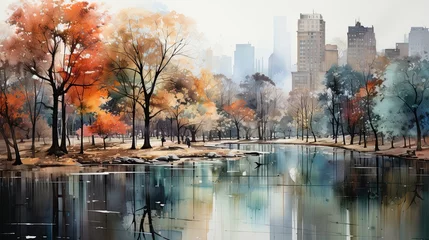 Foto op Plexiglas Beautiful watercolors of London city parks. © Ramon Grosso