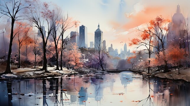 Beautiful watercolors of London city parks.