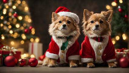 cute puppies dressed as christmas costumes