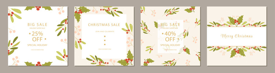 set of winter foliage square template. Suitable for social media posts, greeting card, invitation, banner and web ads