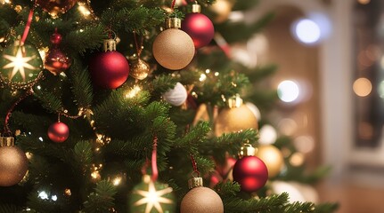 Fototapeta na wymiar interior christmas. magic glowing tree, fireplace, gifts in the dark
