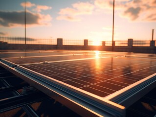 solar panel at sunset, generative AI