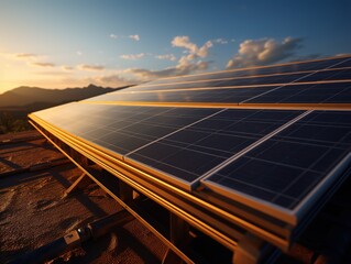 solar panel at sunset, generative AI