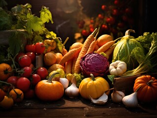 Autumn vegetables, harvest, vegetable, fall, colorful background, wallpaper, Generative AI