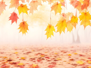 Naklejka na ściany i meble photo blurred dry autumn leaves in nature, generated by AI