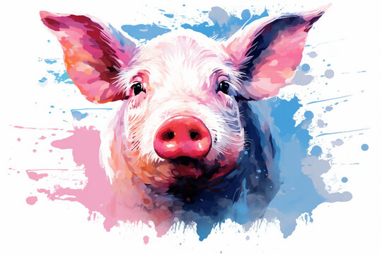 watercolor style design, design of a pig