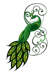 Beautiful peacock. Cartoon bird with ornamental feathers, character of nature with decorative elegant plumage. Vector illustration 