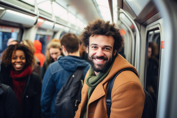 Young man passenger inside subway