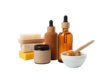 PNG, Honey cosmetics, self care products, isolated on white background