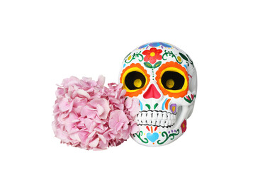 PNG,painted skull for Day of the Dead in Mexico, isolated on white background