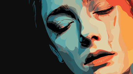 Abstract graphic portrait of young woman with anxiety and depression