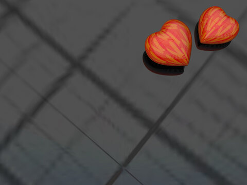 red 3d hearts on black soft blur shiny surface