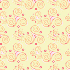 Ancient triple spiral celtic triskele spiritual sign seamless pattern. Three legs