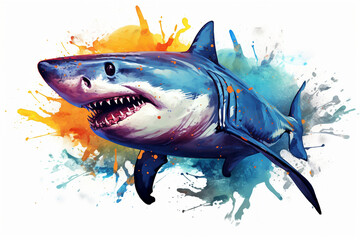 watercolor style design, design of a shark