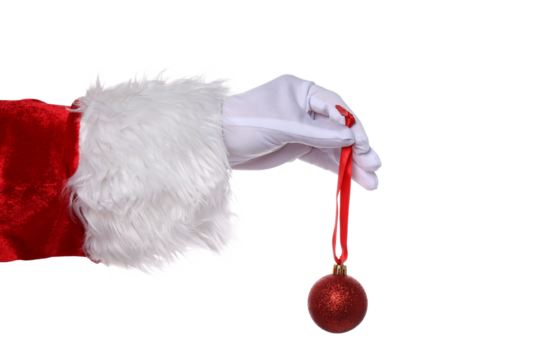 PNG, Santa's hand with Christmas tree decoration, isolated on white background